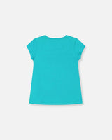 Organic Cotton Tee With Print Turquoise | Deux par Deux | Jenni Kidz