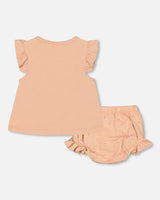 Organic Cotton Top And Bloomers Set Peach Rose With Printed Heart | Deux par Deux | Jenni Kidz