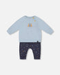 Organic Cotton Top And Printed Muslin Pant Set Light Blue With Pine | Deux par Deux | Jenni Kidz