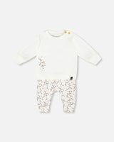 Organic Cotton Top And Printed Pants Set Cream With Flowers | Deux par Deux | Jenni Kidz