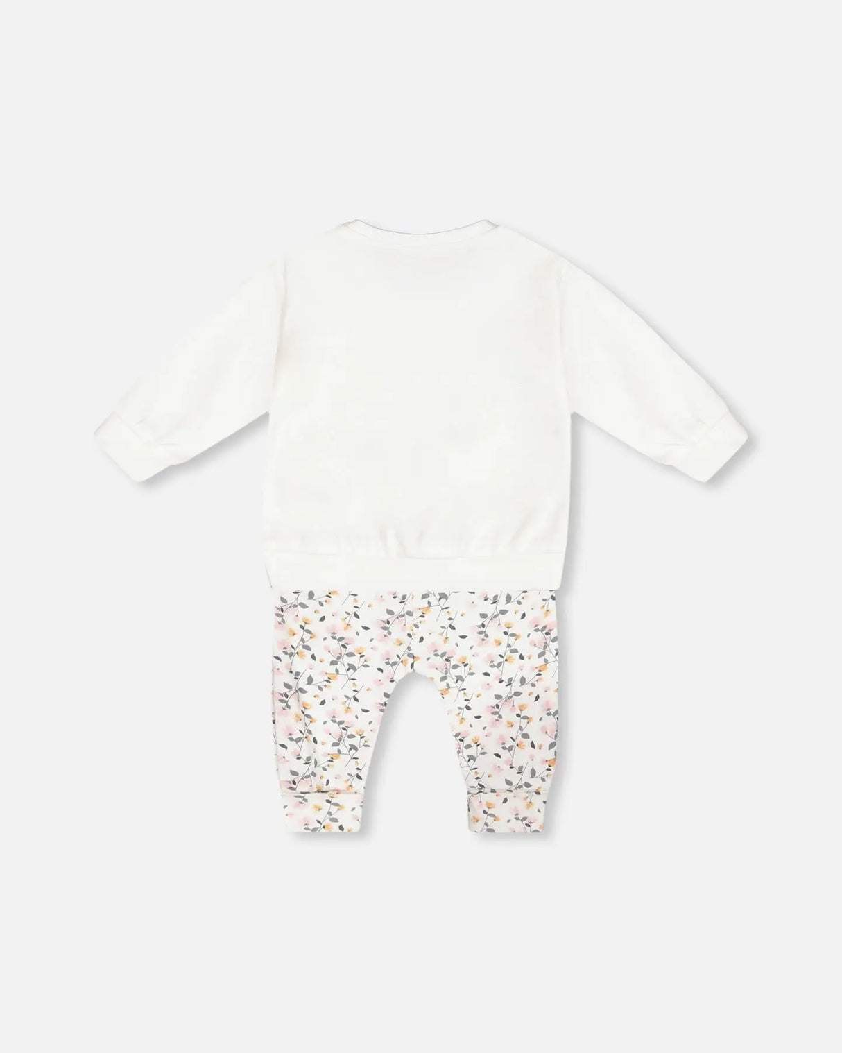 Organic Cotton Top And Printed Pants Set Cream With Flowers | Deux par Deux | Jenni Kidz