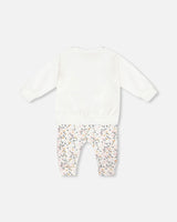 Organic Cotton Top And Printed Pants Set Cream With Flowers | Deux par Deux | Jenni Kidz