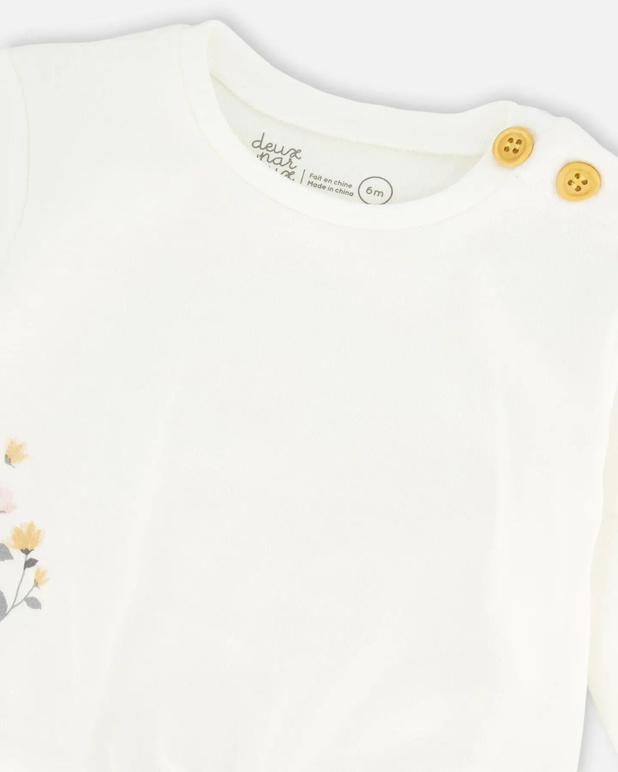 Organic Cotton Top And Printed Pants Set Cream With Flowers | Deux par Deux | Jenni Kidz