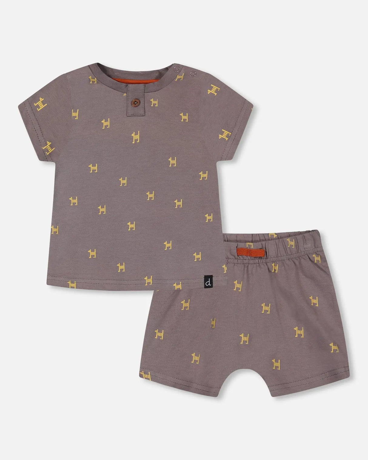 Organic Cotton Top And Short Set Dark Grey With Printed Pixel Dog | Deux par Deux | Jenni Kidz