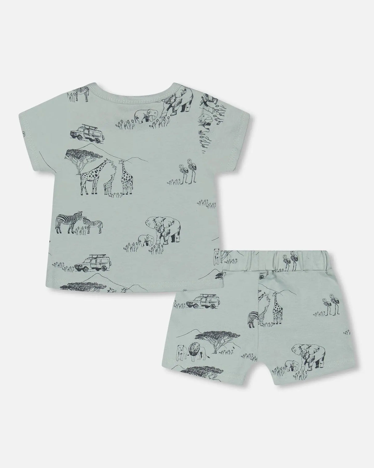 Organic Cotton Top And Short Set Sage With Printed Jungle | Deux par Deux | Jenni Kidz