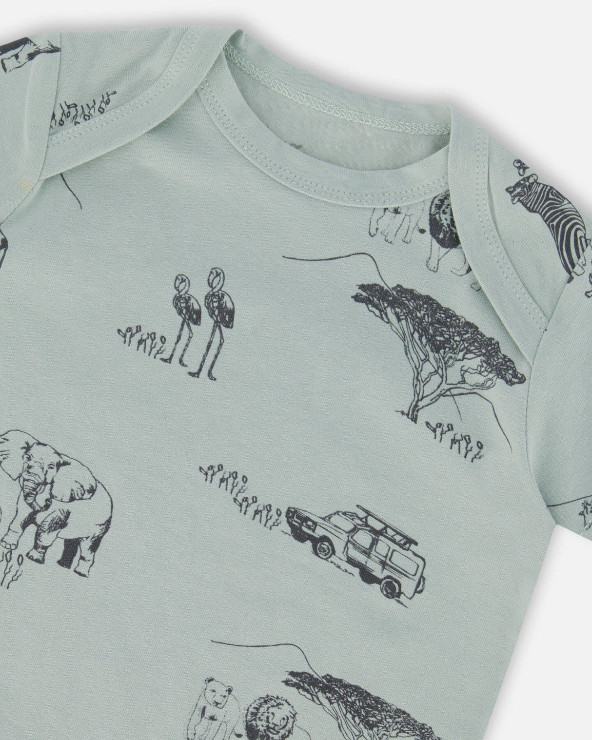 Organic Cotton Top And Short Set Sage With Printed Jungle | Deux par Deux | Jenni Kidz