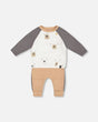 Organic Cotton Top With Pant Set Nougat With Printed Bears Face | Deux par Deux | Jenni Kidz