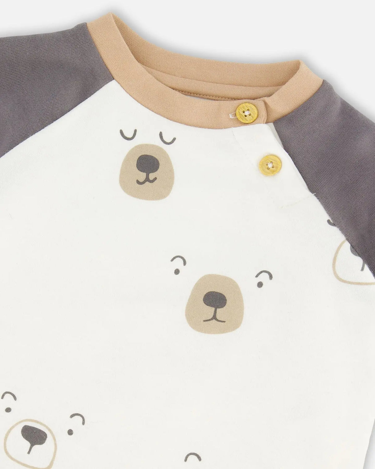 Organic Cotton Top With Pant Set Nougat With Printed Bears Face | Deux par Deux | Jenni Kidz