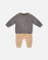 Organic Cotton Top With Printed Bears Pant Set Sand | Deux par Deux | Jenni Kidz