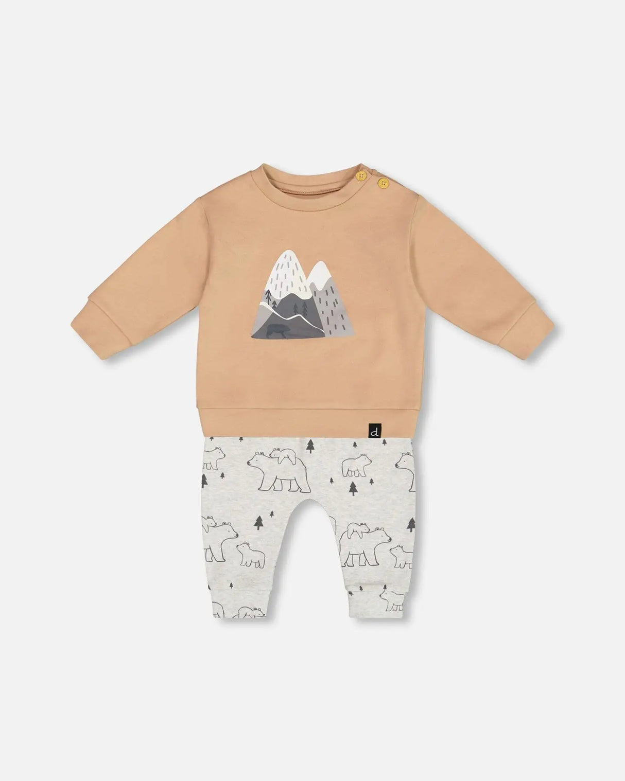 Organic Cotton Top With Printed Mountains Pant Set Dark Gray | Deux par Deux | Jenni Kidz