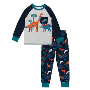 Deux par Deux boys' dinosaur print two-piece pajama set