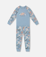 Organic Cotton Two Piece Pajama Set Air Blue Printed Mama Bears | Deux par Deux | Jenni Kidz