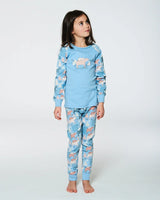 Organic Cotton Two Piece Pajama Set Air Blue Printed Mama Bears | Deux par Deux | Jenni Kidz