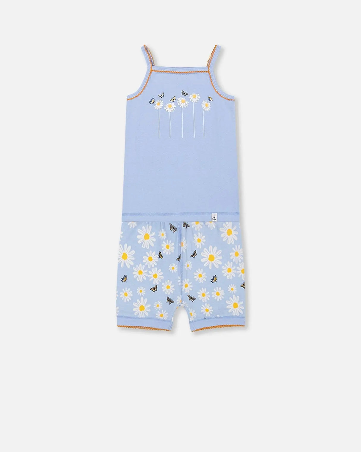 Organic Cotton Two Piece Pajama Set Baby Blue Printed Daisies | Deux par Deux | Jenni Kidz