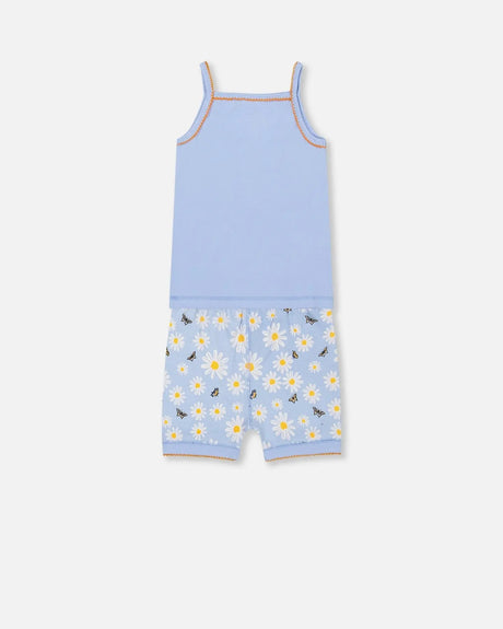 Organic Cotton Two Piece Pajama Set Baby Blue Printed Daisies | Deux par Deux | Jenni Kidz