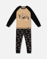 Organic Cotton Two Piece Pajama Set Black Printed Fox | Deux par Deux | Jenni Kidz