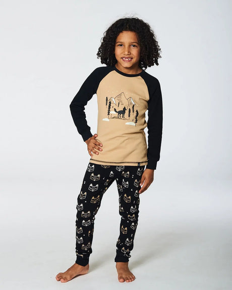 Organic Cotton Two Piece Pajama Set Black Printed Fox | Deux par Deux | Jenni Kidz