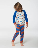 Organic Cotton Two Piece Pajama Set Blue And Orange Stripe | Deux par Deux | Jenni Kidz