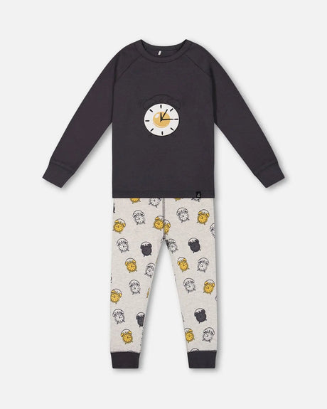 Organic Cotton Two Piece Pajama Set Gray Printed Egg-O-Clock | Deux par Deux | Jenni Kidz