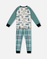 Organic Cotton Two Piece Pajama Set Green Printed Cars | Deux par Deux | Jenni Kidz