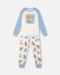 Organic Cotton Two Piece Pajama Set Oatmeal Mix Dinosaur Print | Deux par Deux | Jenni Kidz