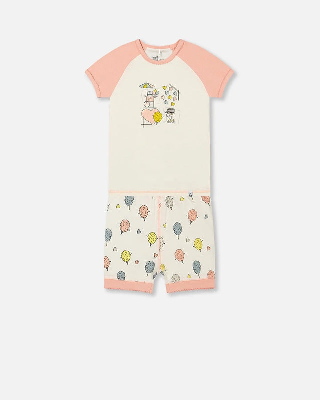 Organic Cotton Two Piece Pajama Set Off White Printed Cotton Candy | Deux par Deux | Jenni Kidz