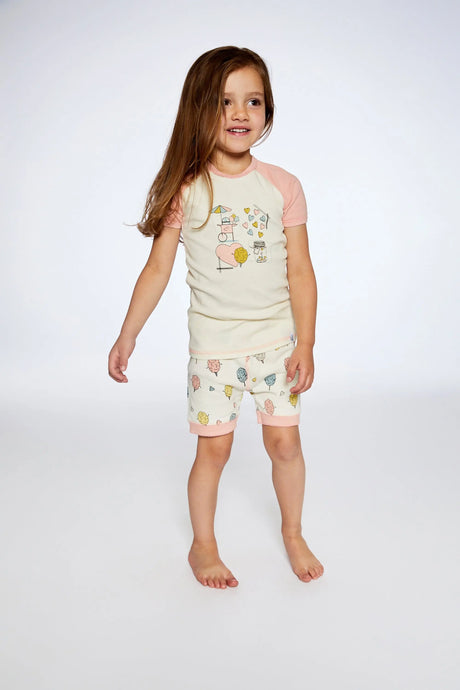 Organic Cotton Two Piece Pajama Set Off White Printed Cotton Candy | Deux par Deux | Jenni Kidz