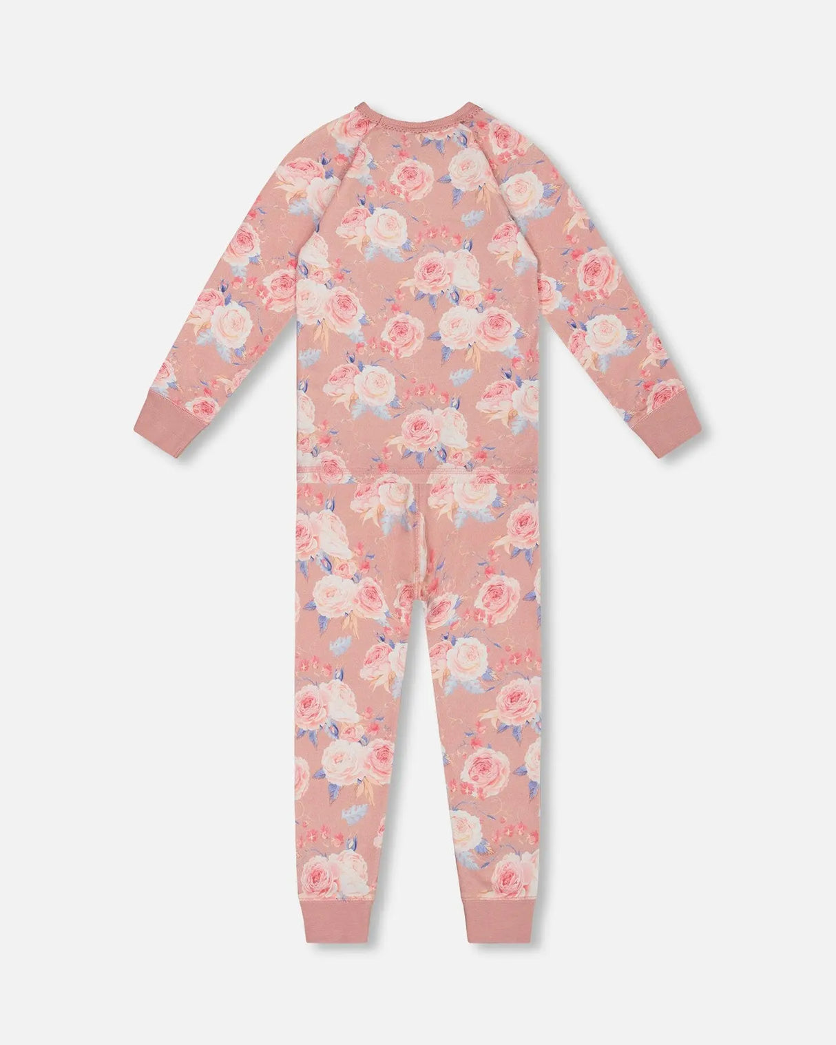 Organic Cotton Two Piece Pajama Set Old Pink Printed Roses | Deux par Deux | Jenni Kidz