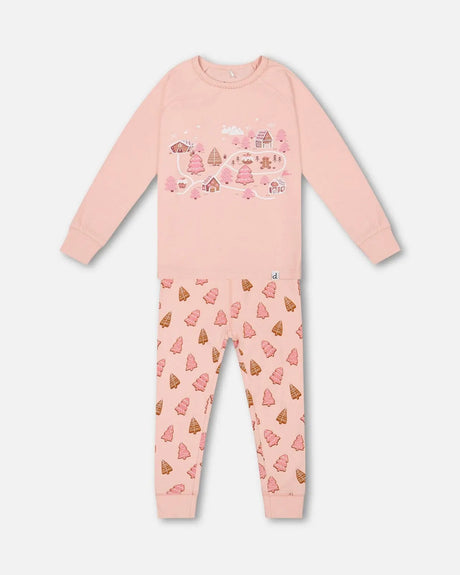 Organic Cotton Two Piece Pajama Set Pink Christmas Cookies | Deux par Deux | Jenni Kidz