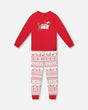 Organic Cotton Two-Piece Pajama Set Red And White Fairisle | Deux par Deux | Jenni Kidz