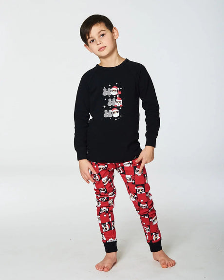 Organic Cotton Two Piece Pajama Set Red Printed Santa | Deux par Deux | Jenni Kidz