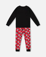 Organic Cotton Two Piece Pajama Set Red Printed Santa | Deux par Deux | Jenni Kidz