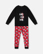 Organic Cotton Two Piece Pajama Set Red Printed Santa | Deux par Deux | Jenni Kidz