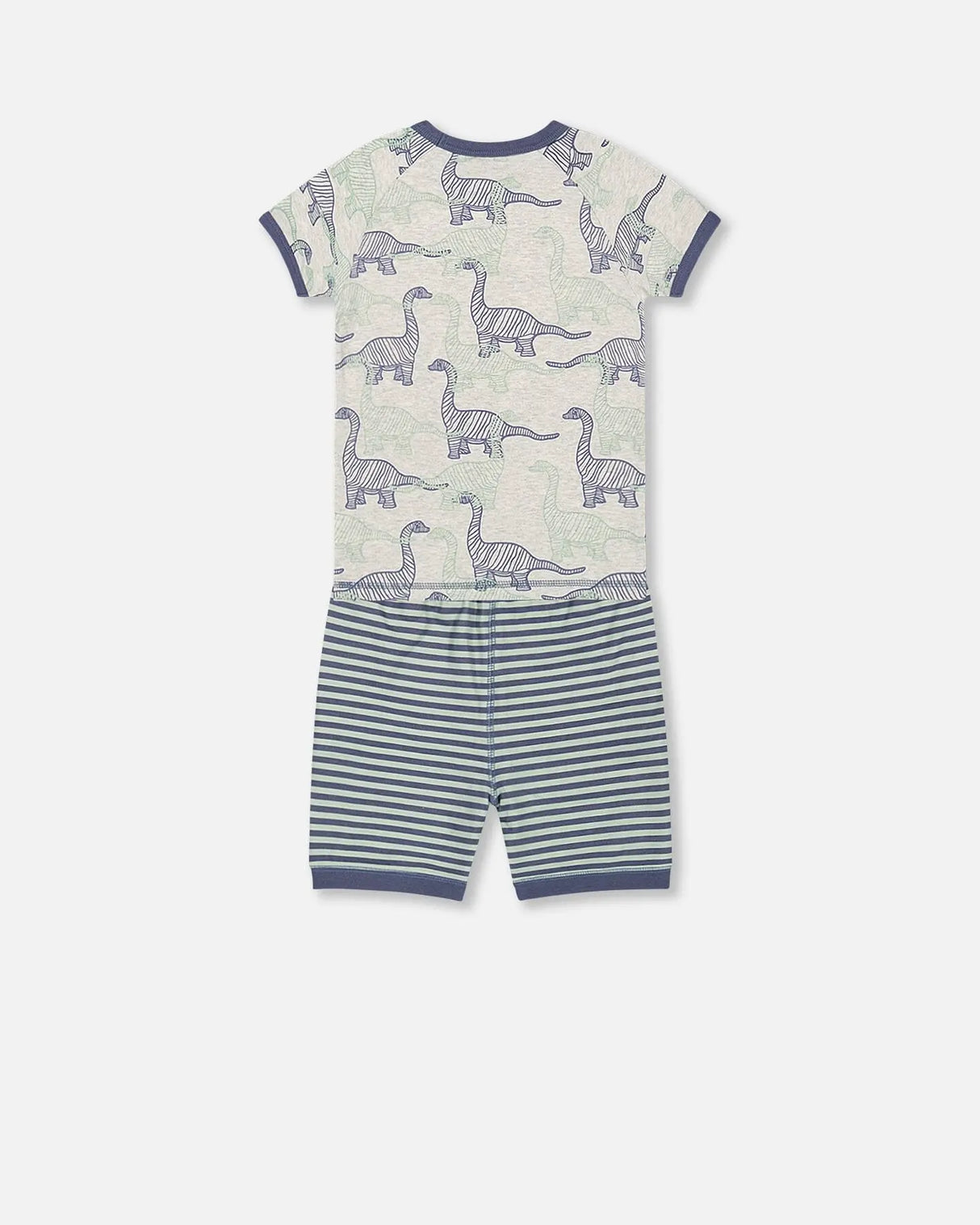 Organic Cotton Two Piece Short Pajama Set Heather Beige Printed Dinosaurs | Deux par Deux | Jenni Kidz