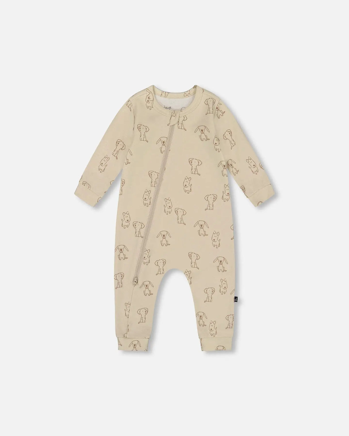 Organic Cotton Zipped Romper Beige Puppy Print | Deux par Deux | Jenni Kidz