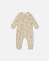 Organic Cotton Zipped Romper Beige Puppy Print | Deux par Deux | Jenni Kidz
