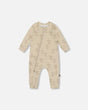 Organic Cotton Zipped Romper Beige Puppy Print | Deux par Deux | Jenni Kidz