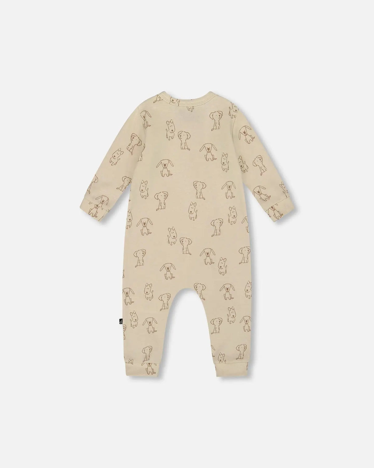 Organic Cotton Zipped Romper Beige Puppy Print | Deux par Deux | Jenni Kidz