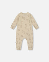 Organic Cotton Zipped Romper Beige Puppy Print | Deux par Deux | Jenni Kidz