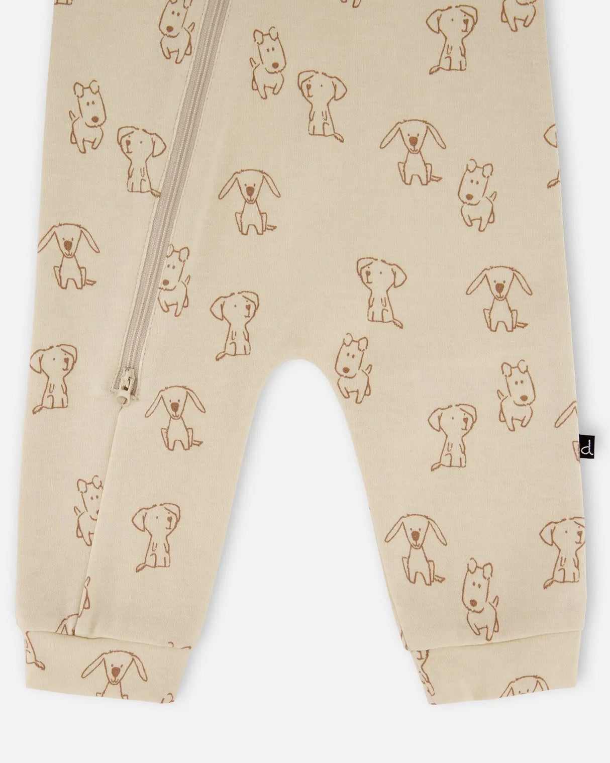 Organic Cotton Zipped Romper Beige Puppy Print | Deux par Deux | Jenni Kidz