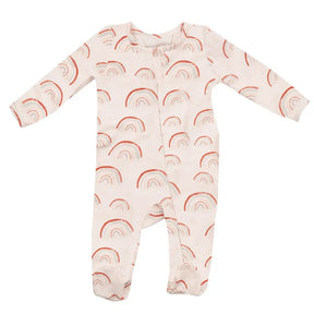 Angel Dear Mauve Rainbow organic cotton zipper footie, front view