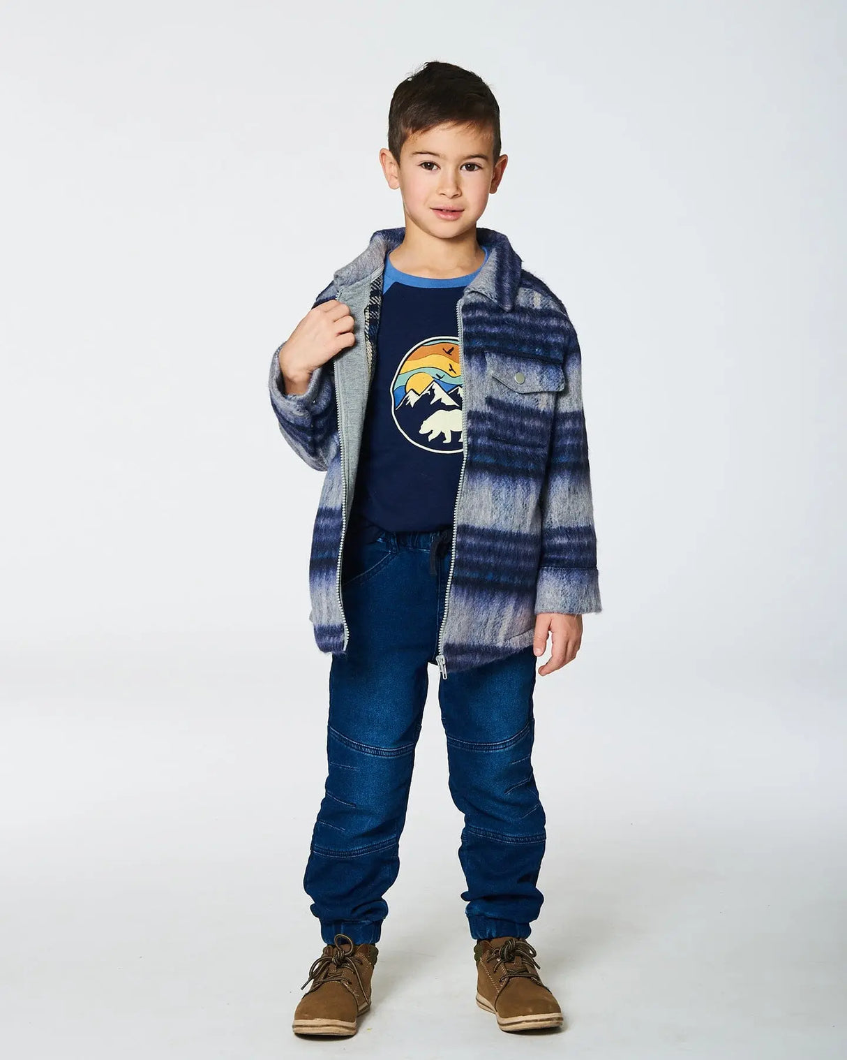 Overshirt Wool-Effect With Pockets Plaid Blue And Gray | Deux par Deux | Jenni Kidz