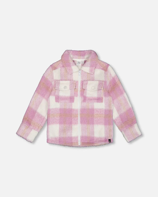 Overshirt Wool-Effect With Pockets Plaid Lilac And Off White | Deux par Deux | Jenni Kidz