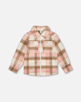 Overshirt Wool-Effect With Pockets Plaid Pink, Nougat And Off White | Deux par Deux | Jenni Kidz