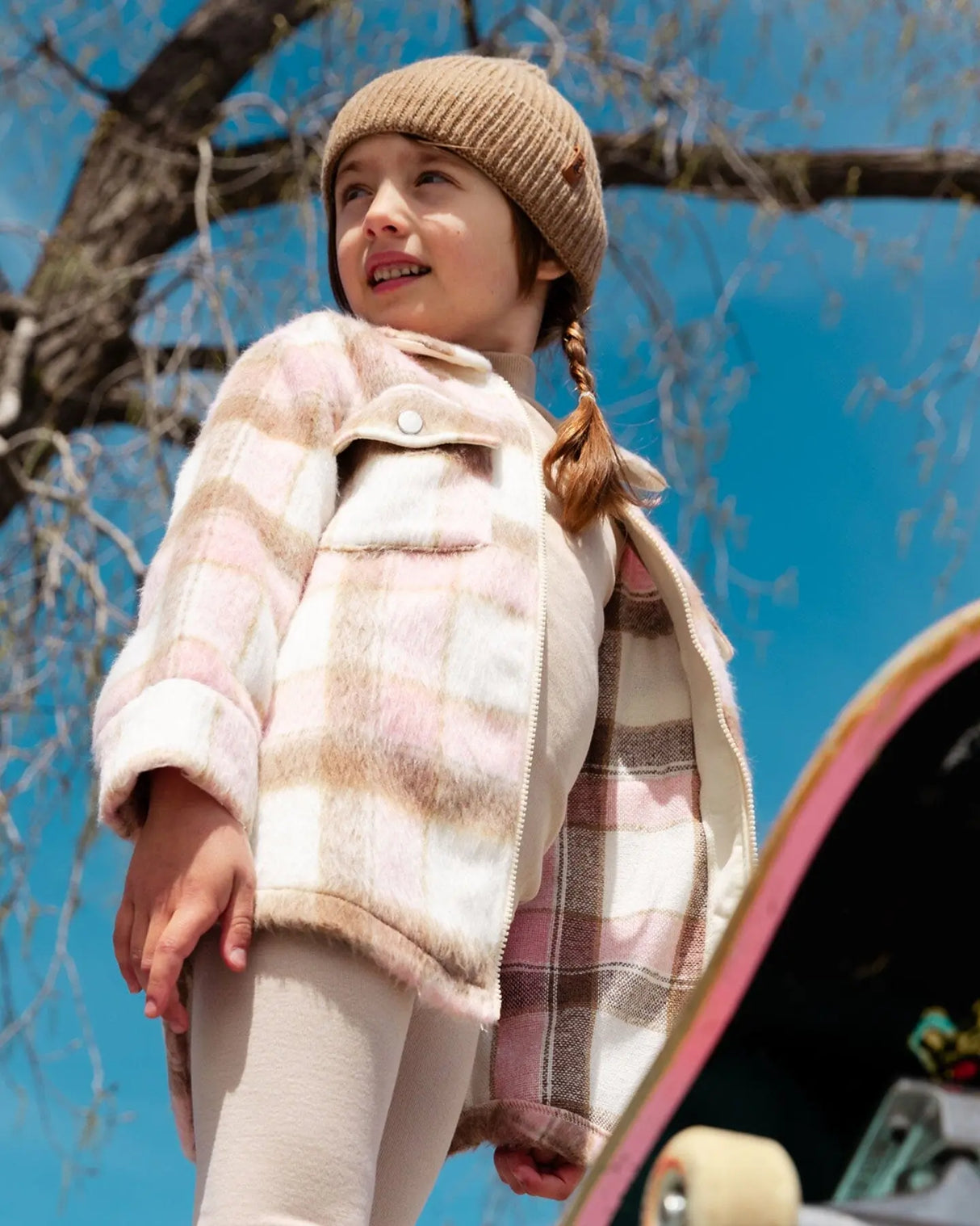 Overshirt Wool-Effect With Pockets Plaid Pink, Nougat And Off White | Deux par Deux | Jenni Kidz