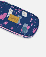 Pencil Case Navy Blue Printed Kitten | Deux par Deux | Jenni Kidz