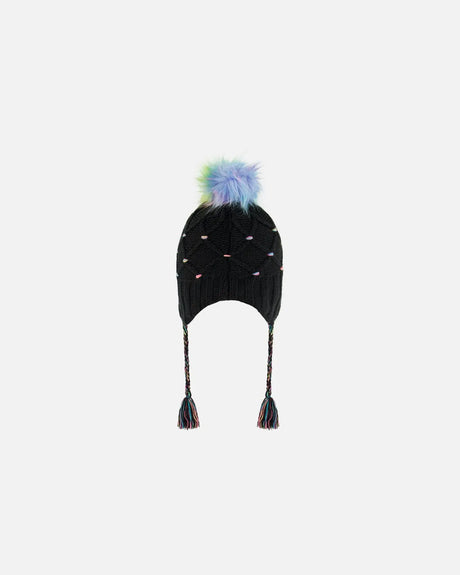 Peruvian Knit Hat Black With Multicolor Dots | Deux par Deux | Jenni Kidz