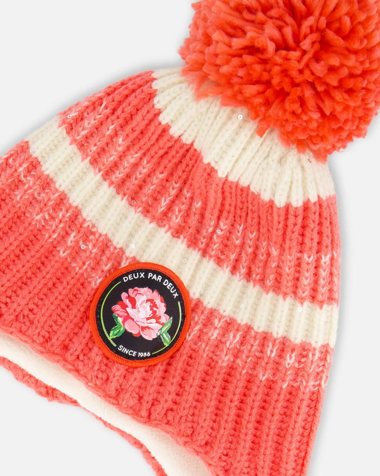 Peruvian Knit Hat Coral And White | Deux par Deux | Jenni Kidz