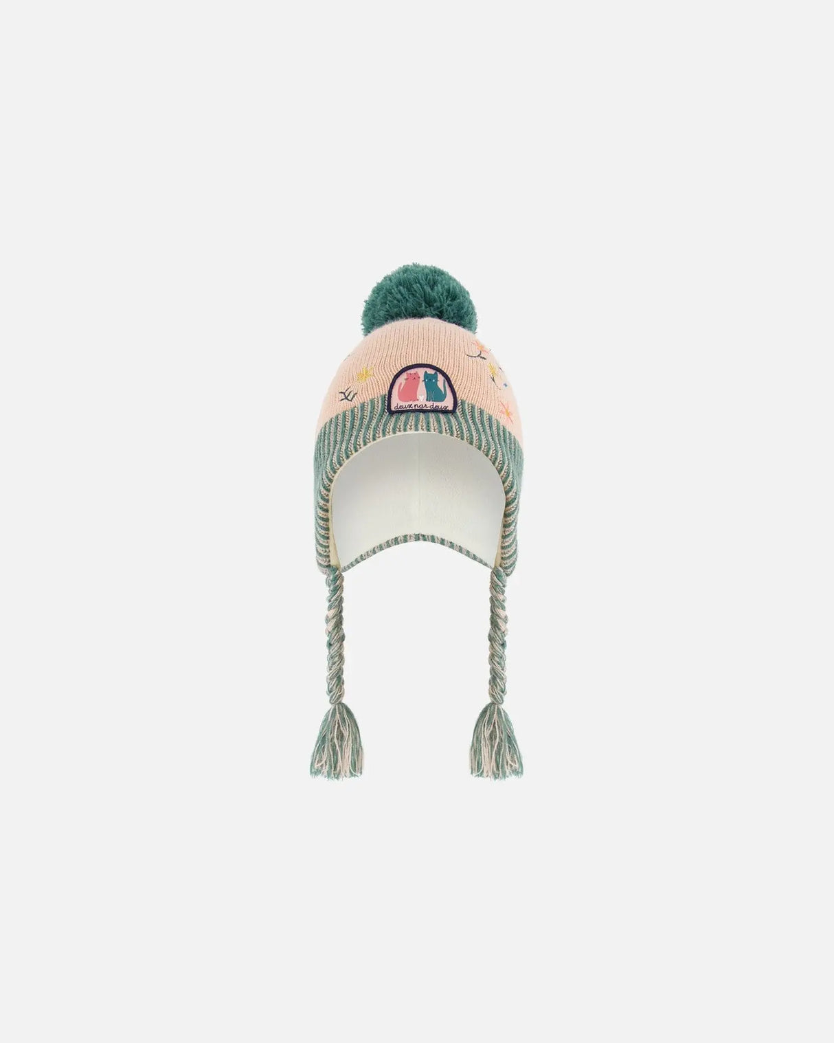 Peruvian Knit Hat Light Pink, Sage Green And Flowers | Deux par Deux | Jenni Kidz