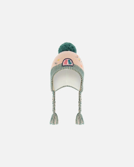 Peruvian Knit Hat Light Pink, Sage Green And Flowers | Deux par Deux | Jenni Kidz